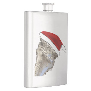 Ostrich Wearing Santa Hat Christmas Zoo Animal Flask