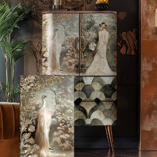 Ostrich white ethereal art deco ornamental floral tissue paper