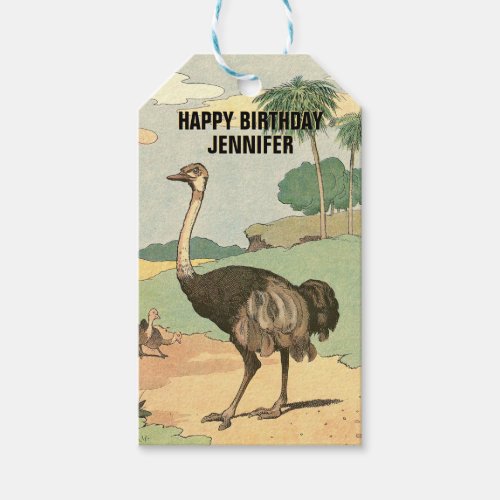 Ostrich Zoo Theme Birthday Gift Tags