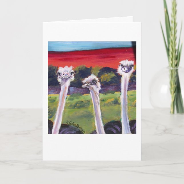 Ostriches Greeting Card, Reads "Just Thinkin of Ya Card (Front)