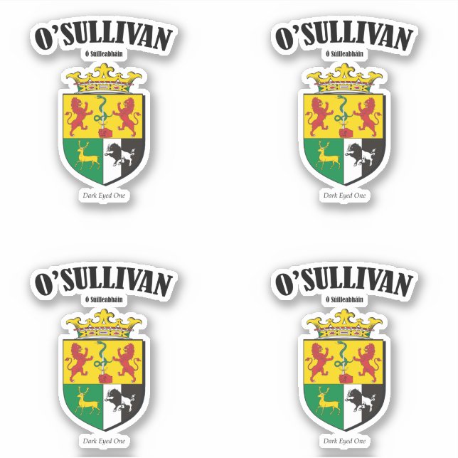 O'Sullivan Crest Irish Translation & Meaning (x4) Sticker (Front)