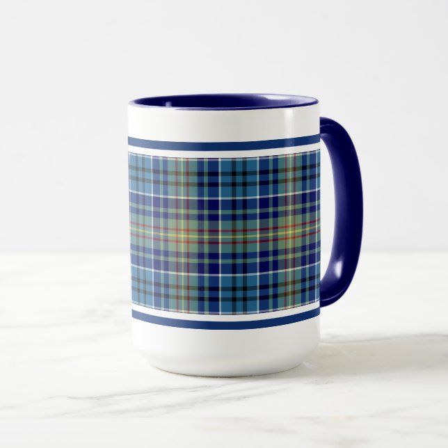O'Sullivan Tartan Bright Blue Irish Plaid Mug (Front Right)