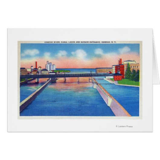 Oswego River View of Canal Locks & Harbor Cards (Front Horizontal)
