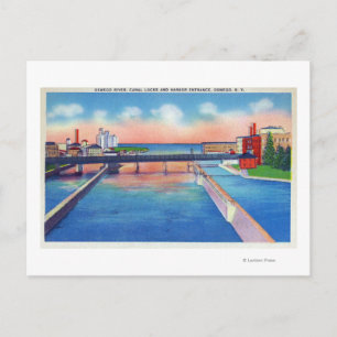 Oswego River View of Canal Locks & Harbor Postcard
