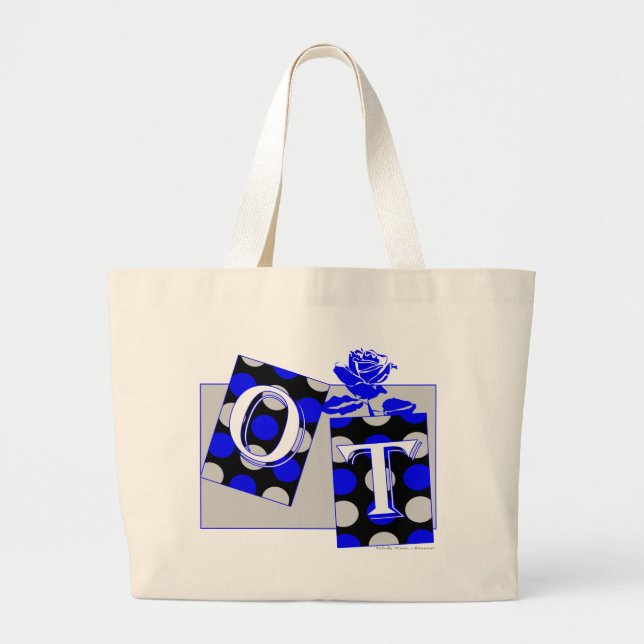 ot letter blocks blue and gray large tote bag (Front)