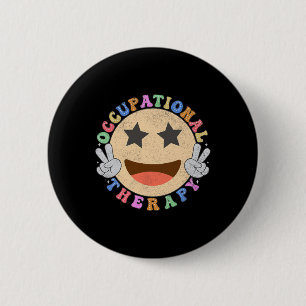 Ot Occupational Therapy Hippie Smile Face Flowers Button