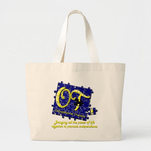 ot puzzle blue and gold large tote bag