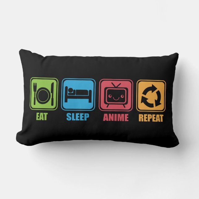 Otaku - Eat, Sleep, Anime, Repeat - Manga, Funny Lumbar Pillow (Front)