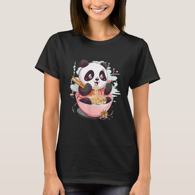 Otaku  Panda Eat Japanese Ramen Noodles T-Shirt (Front)