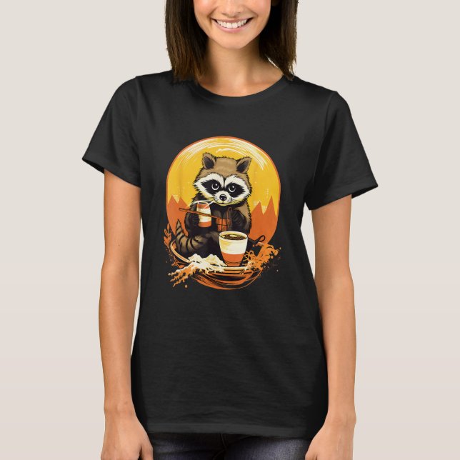 Otaku   Raccoon Eat Japanese Food Ramen Noodles 2 T-Shirt (Front)