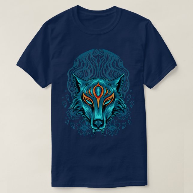 Otaku's Kitsune Anime Fox Traditional Japanese Hal T-Shirt (Design Front)