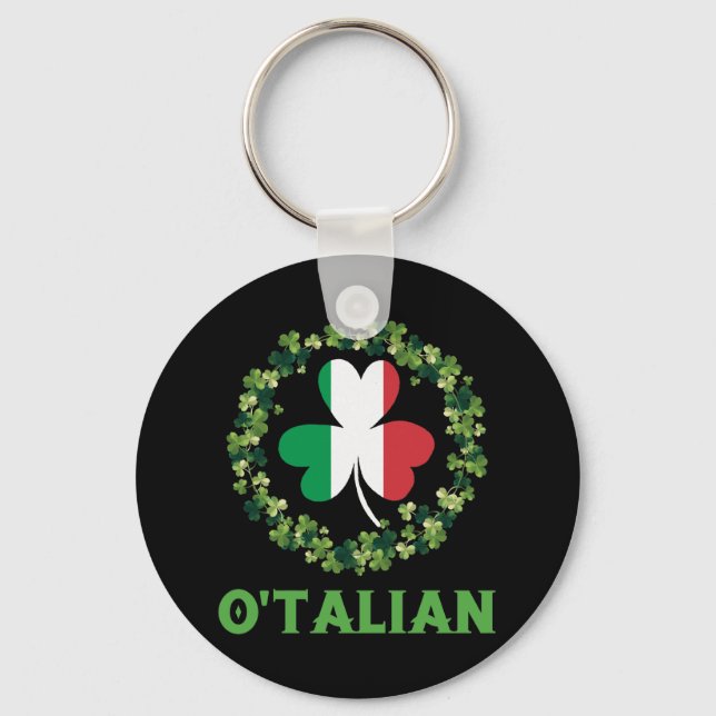 O'talian Italian Irish Saint Patricks Day Shamrock Keychain (Front)