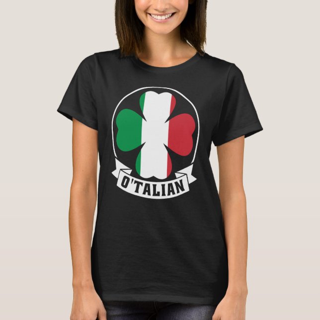 O'Talian Saint Patrick With Irish & Italia Flag on T-Shirt (Front)