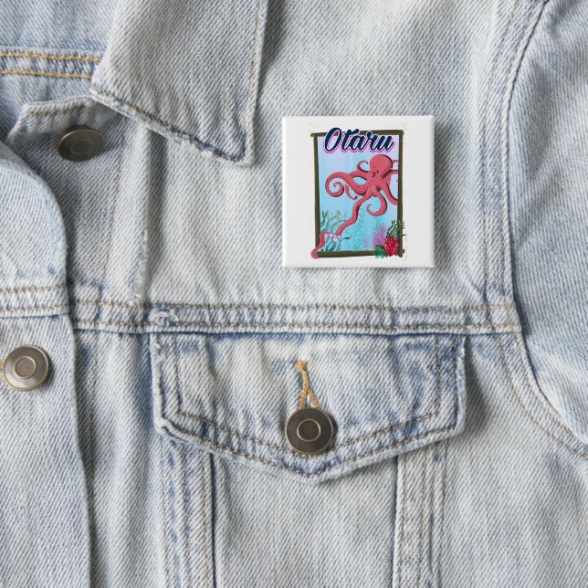 Otaru Japan Squid travel poster Button (In Situ)