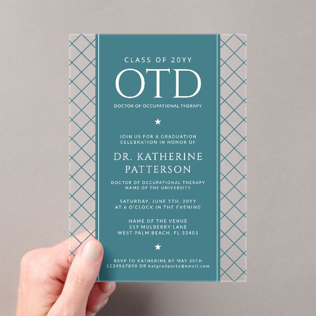 OTD Doctor of Occupational Therapy Graduation Acrylic Invitations (Insitu (Handheld))
