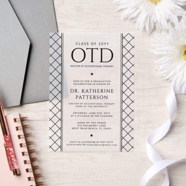 OTD Doctor of Occupational Therapy Graduation Vellum Invitations (Wedding)