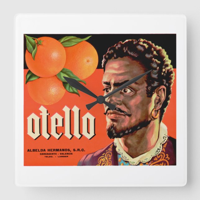 Otello Orange Label Square Wall Clock (Front)
