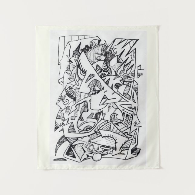 Other Planes of Here, ink drawing, Tapestry (Front)