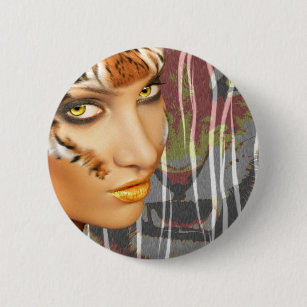 Otherkin Tiger Female Therian art, stunning makeup Classic Round Sticker