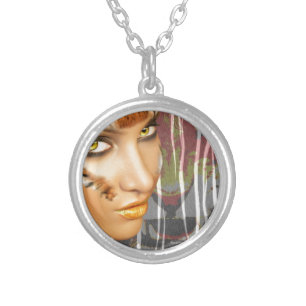 Otherkin Tiger Female Therian art, stunning makeup Silver Plated Necklace