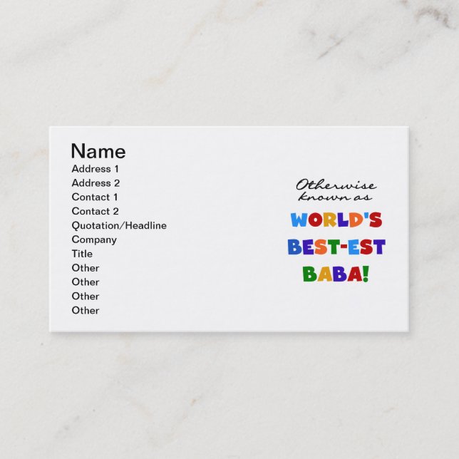 Otherwise Known as Best-est Baba T-shirts and Gift Business Card (Front)