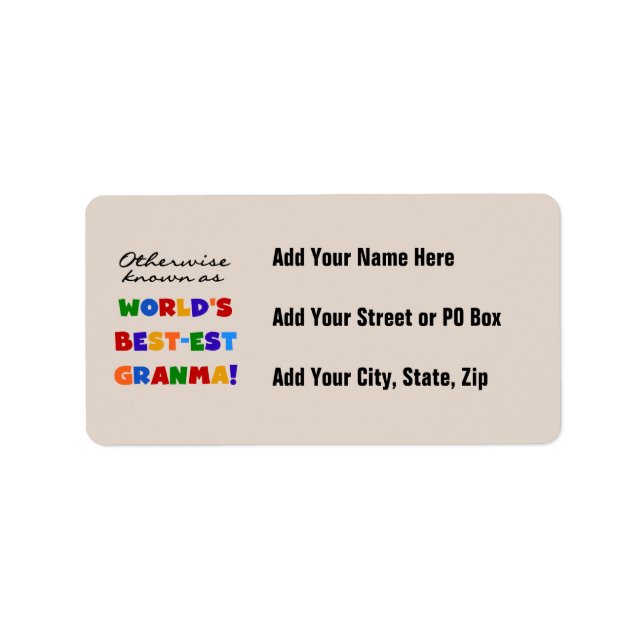 Otherwise Known as Best-est Granma Gifts Label (Front)