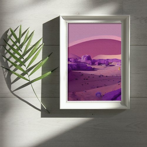 Otherworld purple desert with beautiful mountains  poster