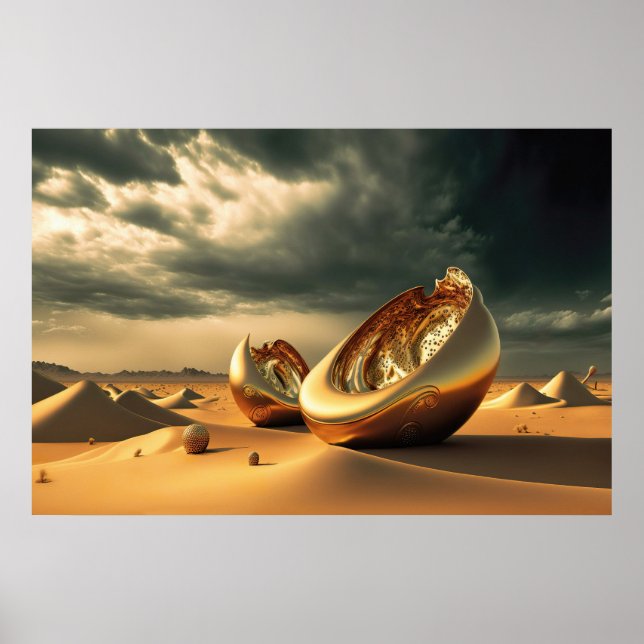 Otherworld Relics – Surreal Desert Sculpture Poster (Front)