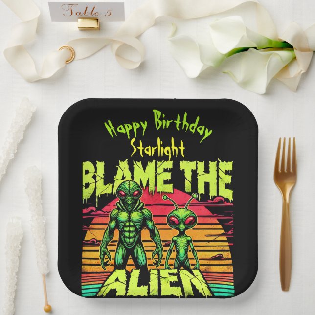 Otherworldly Aliens Watch Vibrant Sunset Paper Plates (Wedding)