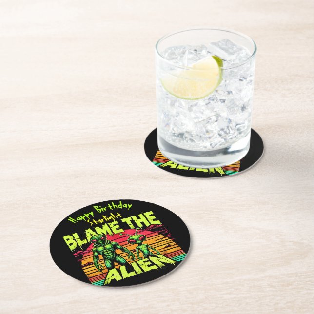 Otherworldly Aliens Watch Vibrant Sunset Round Paper Coaster (Insitu)