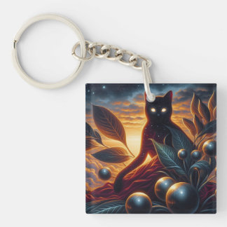 Otherworldly Cat Made of Stars: Surreal Artwork Keychain