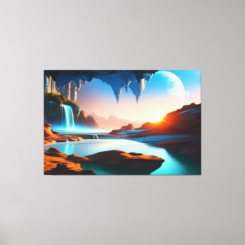 Otherworldly Oasis Alien Planet Waterfall Canvas Print