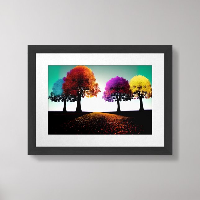Otherworldly Orange Yellow Purple Blue Trees Framed Art (Framed Front)