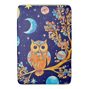 Otherworldly Owl Art: Celestial Wonders Bath Mat