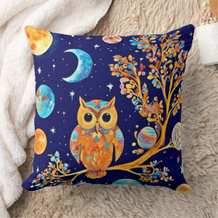 Otherworldly Owl Art: Celestial Wonders Throw Pillow