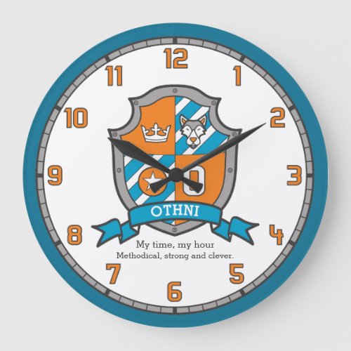 Othni letter O name meaning knights wolf orange Large Clock