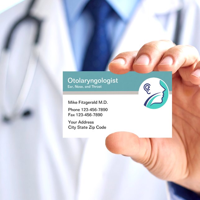 Otolaryngologist Ear Nose Throat Doctor Modern Business Card (Creator Uploaded)