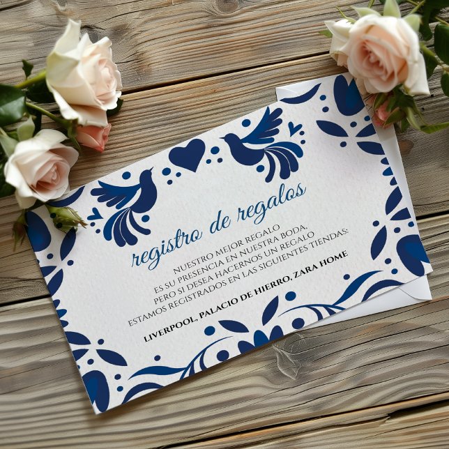 Otomi Blue Floral Elegant Fiesta Spanish Wedding Enclosure Card (Otomi Blue Floral Elegant Fiesta Spanish Wedding Enclosure Card)
