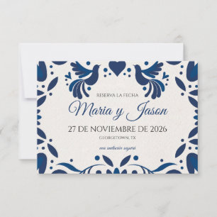 Otomi Blue Floral Elegant Fiesta Spanish Wedding Save The Date