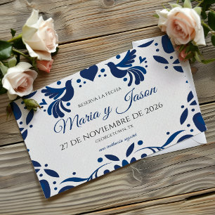 Otomi Blue Floral Elegant Fiesta Spanish Wedding Save The Date