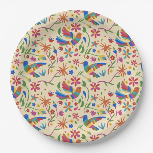Otomi Colorful Bird  Flowers Pattern cute summer Paper Plates