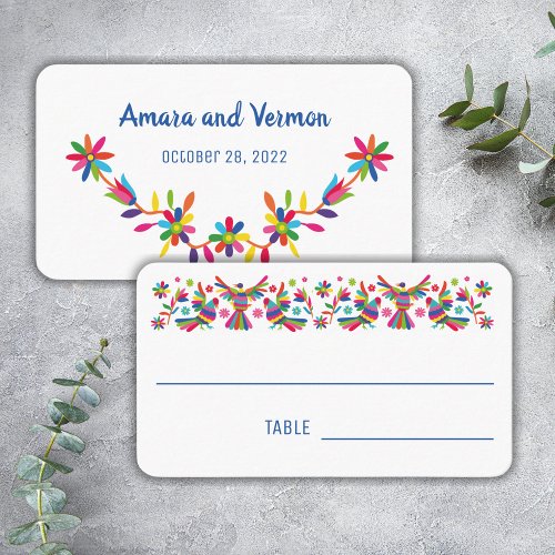 Otomi colorfull otomi birds and flowers place card