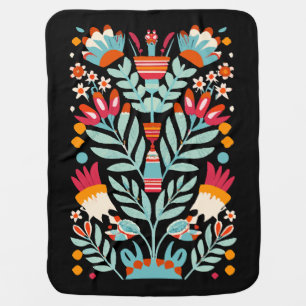 Otomi Flower Pattern Mexican Floral Art Baby Blanket