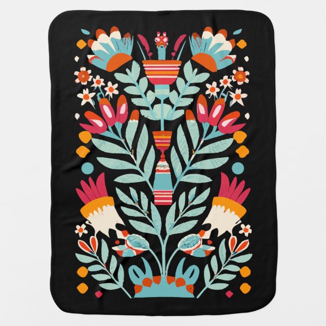 Otomi Flower Pattern Mexican Floral Art Baby Blanket (Front)