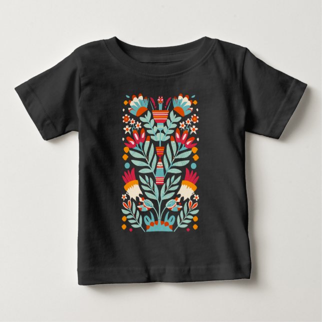 Otomi Flower Pattern Mexican Floral Art Baby T-Shirt (Front)
