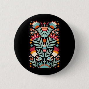 Otomi Flower Pattern Mexican Floral Art Button