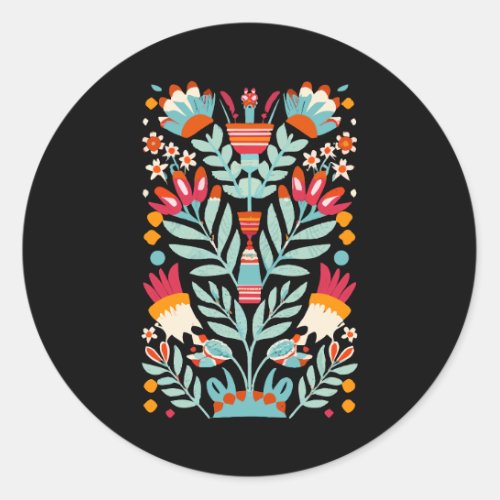 Otomi Flower Pattern Mexican Floral Art Classic Round Sticker