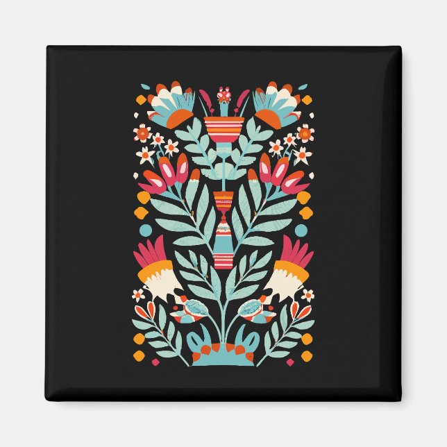 Otomi Flower Pattern Mexican Floral Art Magnet (Front)