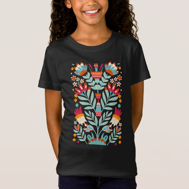 Otomi Flower Pattern Mexican Floral Art T-Shirt (Front)