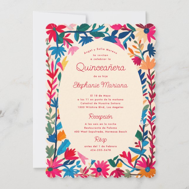 Otomi Mexican Embroidery Bold Colorful Quinceañera Invitation (Front)